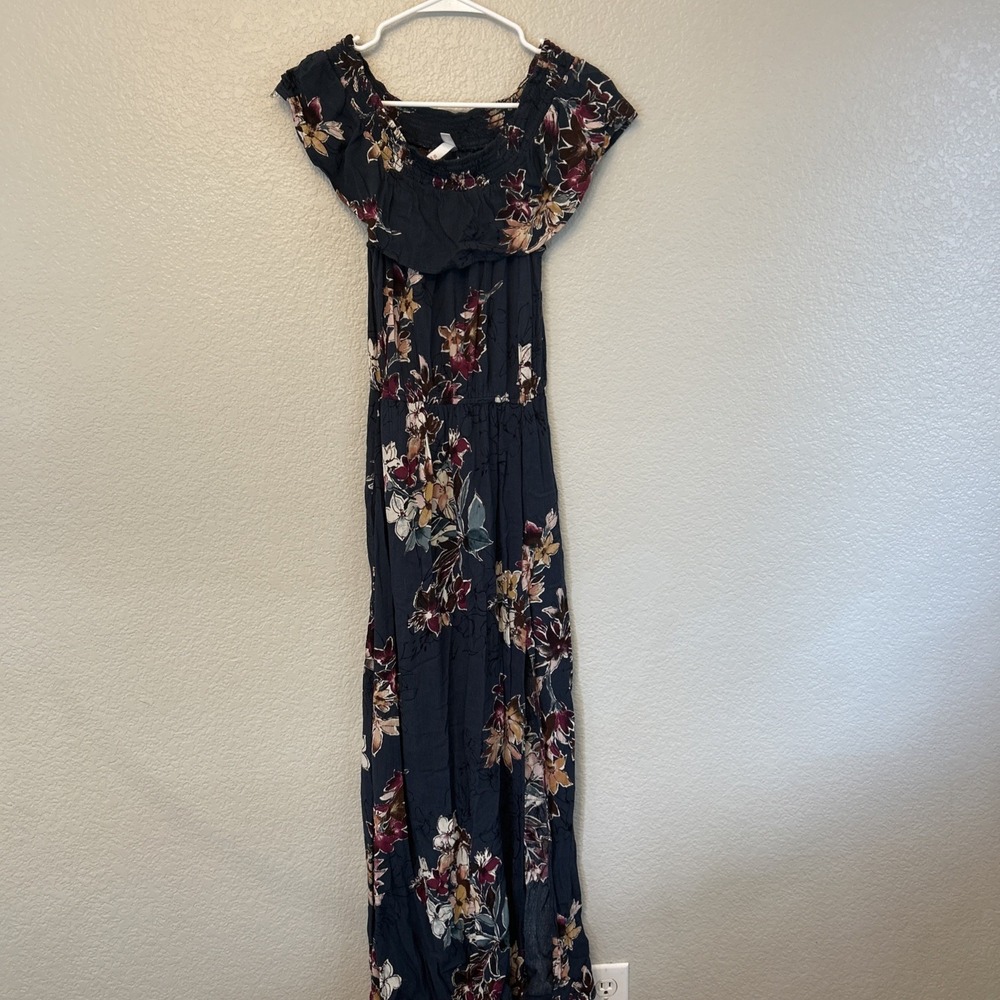 Xhilaration Maxi Dress Women Size X Small Sundress Long Teal Floral Off Shoulder
